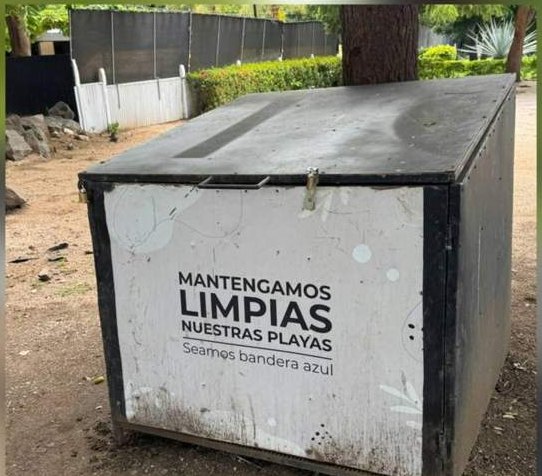 A waste-storage enclosure built from community donations.